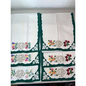 Vintage Linen Embroidered Guest Tea Towels or Extra Large Napkins SET of 6